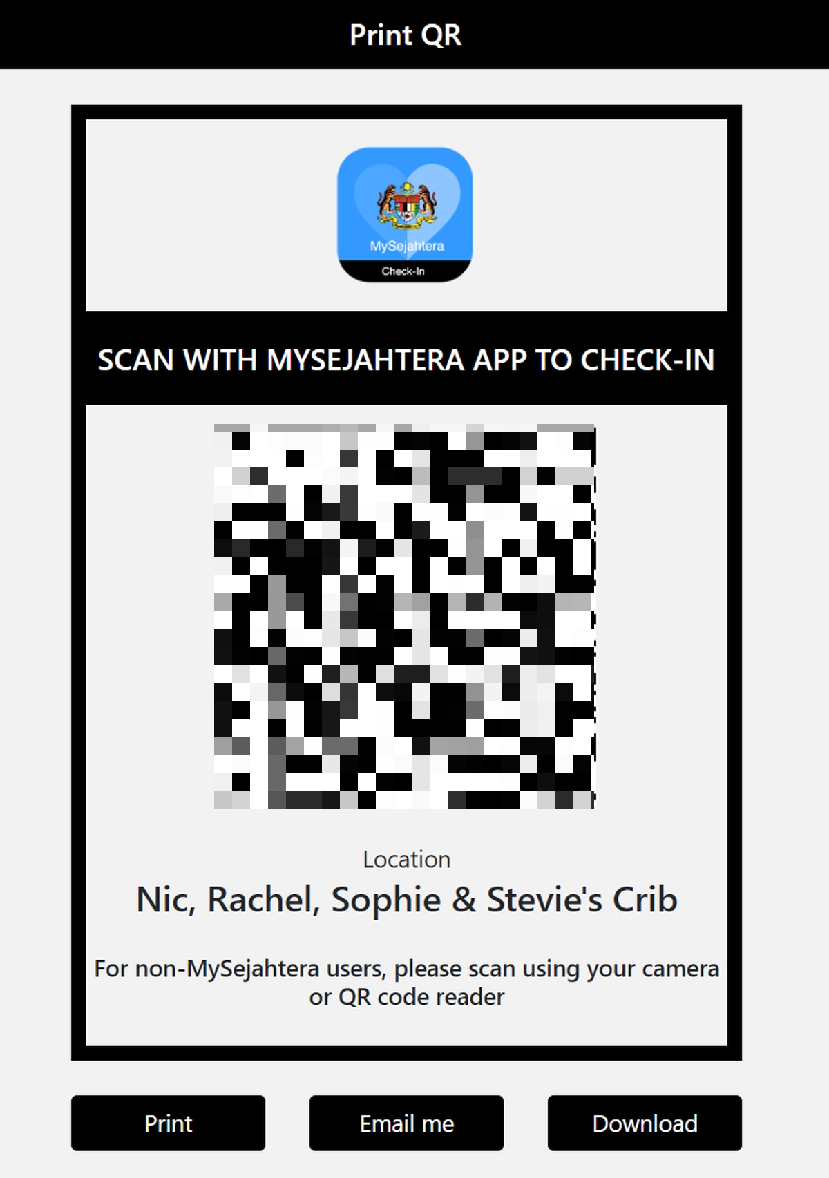 Qr code for create home mysejahtera Yahoo forma